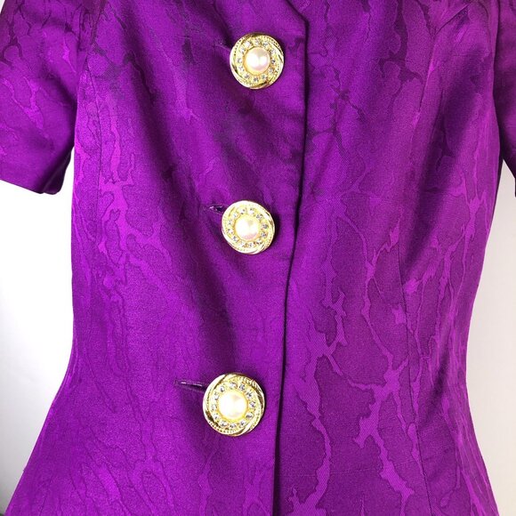 Rimini Saks Fifth Avenue Purple Evening Top Skirt Suits Sz 6 Silk Gold Bottons - Picture 11 of 16